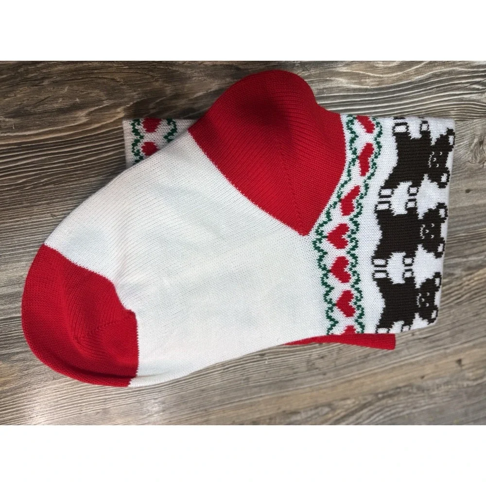 Vintage‎ Christmas Knit Stocking With Pom Poms Bears And Trees 36